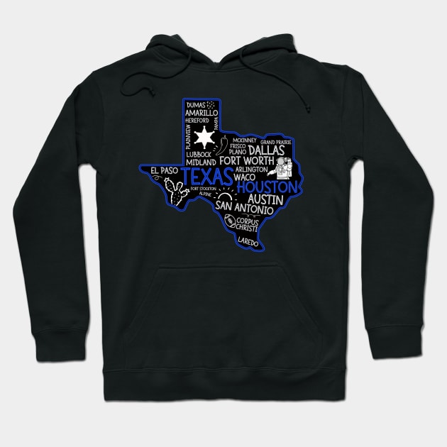 Houston Texas cute map Houston San Antonio Dallas Austin Fort Worth El Paso Hoodie by BoogieCreates